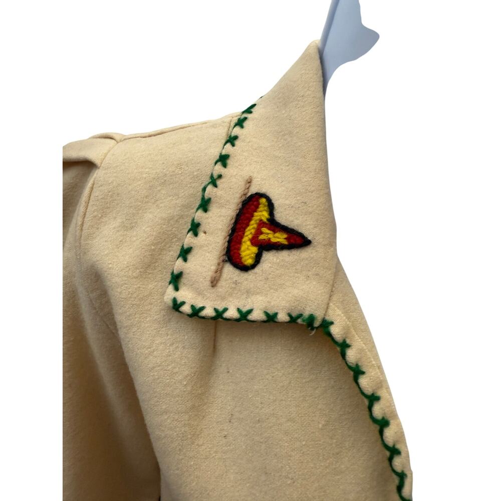 🧥 Vintage Lopez M Wool Jacket Cream Southwestern Embroidered Western Boho Coat - Picture 8 of 8